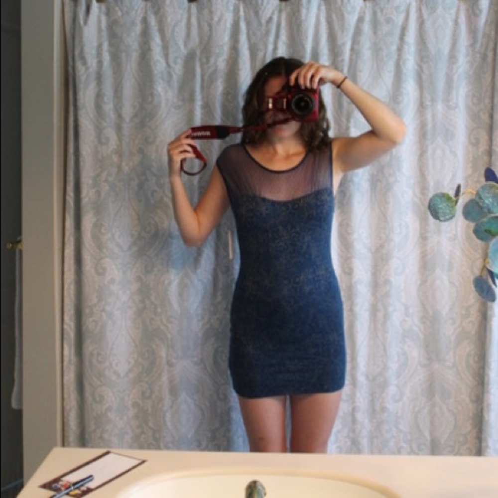 FREE PEOPLE blue dress, mesh top.